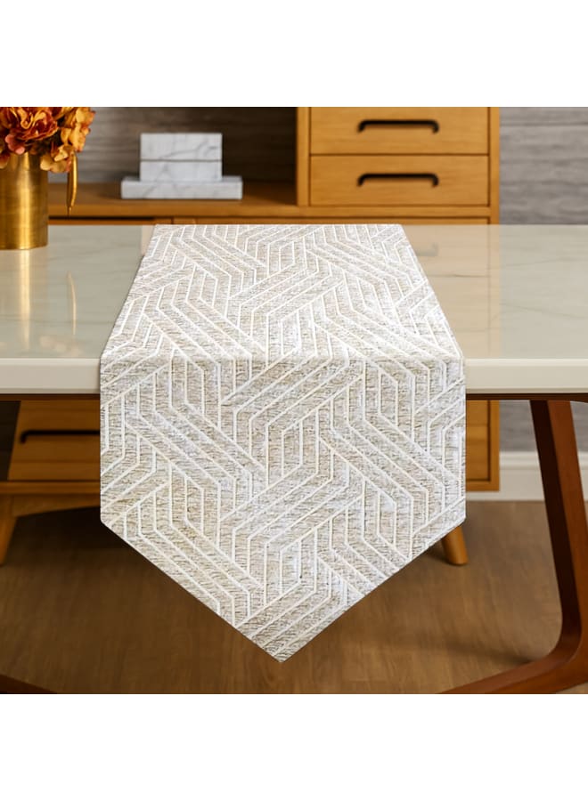 Intex Curtains House Nadia's design velvet linen rectangle Table Runner - heavy duty velvet fabric - suitable for reciption , living rooms and special ocassions - unique geometrical design  "V" shape end - set of one piece  - Image 3