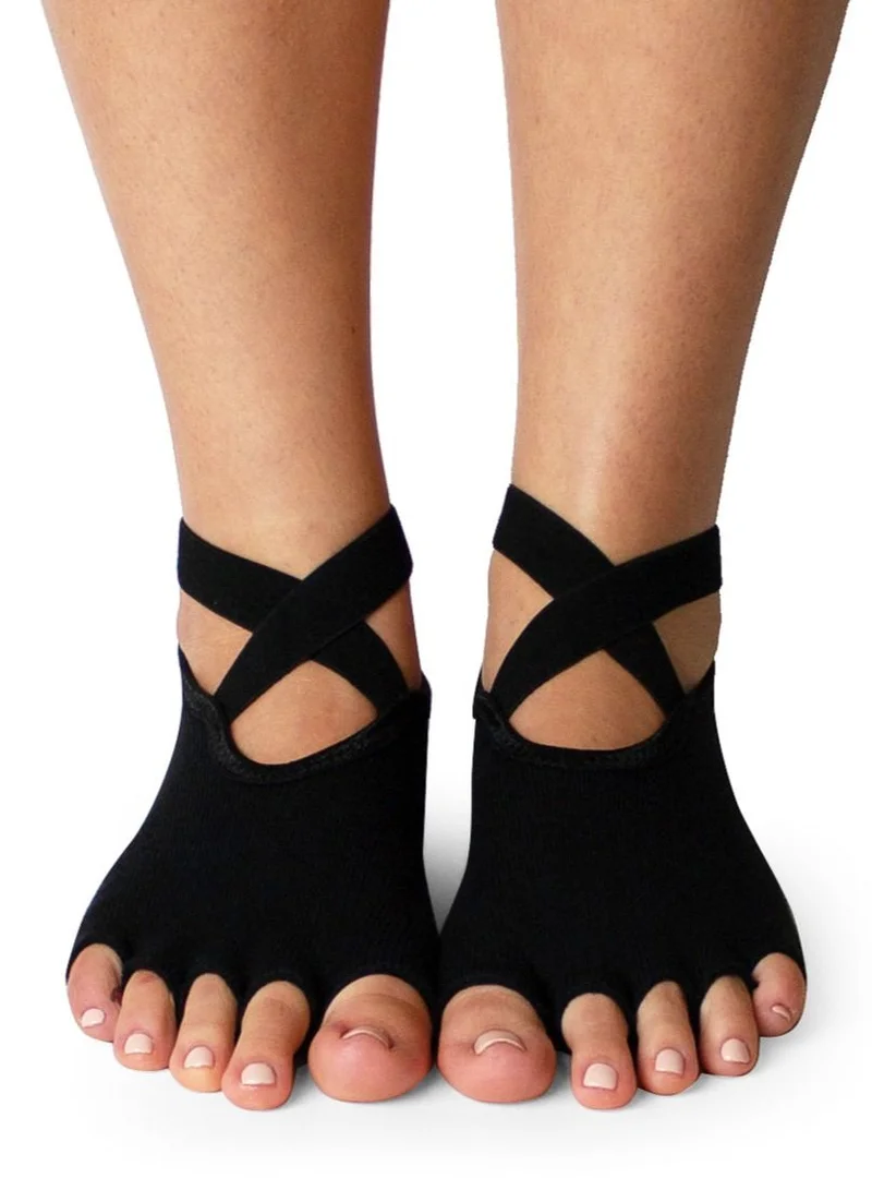 Prickly Pear Black Toeless Barre/Pilates/Yoga Socks with Grip, Womens, One Size Fits Most