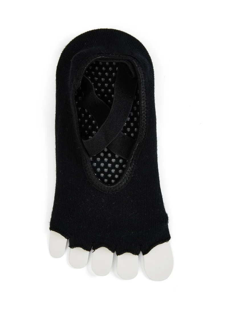 Prickly Pear Black Toeless Barre/Pilates/Yoga Socks with Grip, Womens, One Size Fits Most