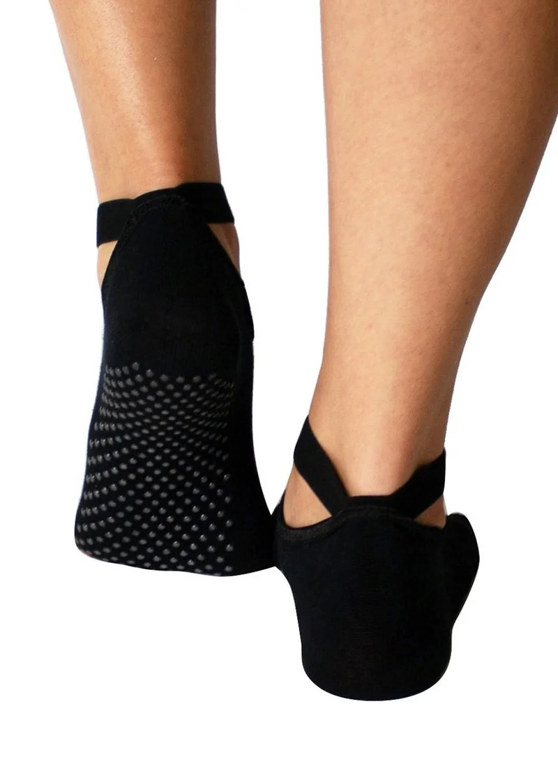 Prickly Pear Black Toeless Barre/Pilates/Yoga Socks with Grip, Womens, One Size Fits Most