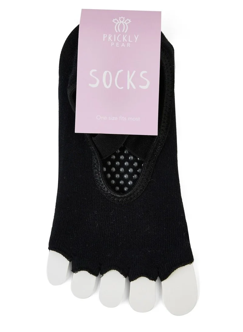 Prickly Pear Black Toeless Barre/Pilates/Yoga Socks with Grip, Womens, One Size Fits Most