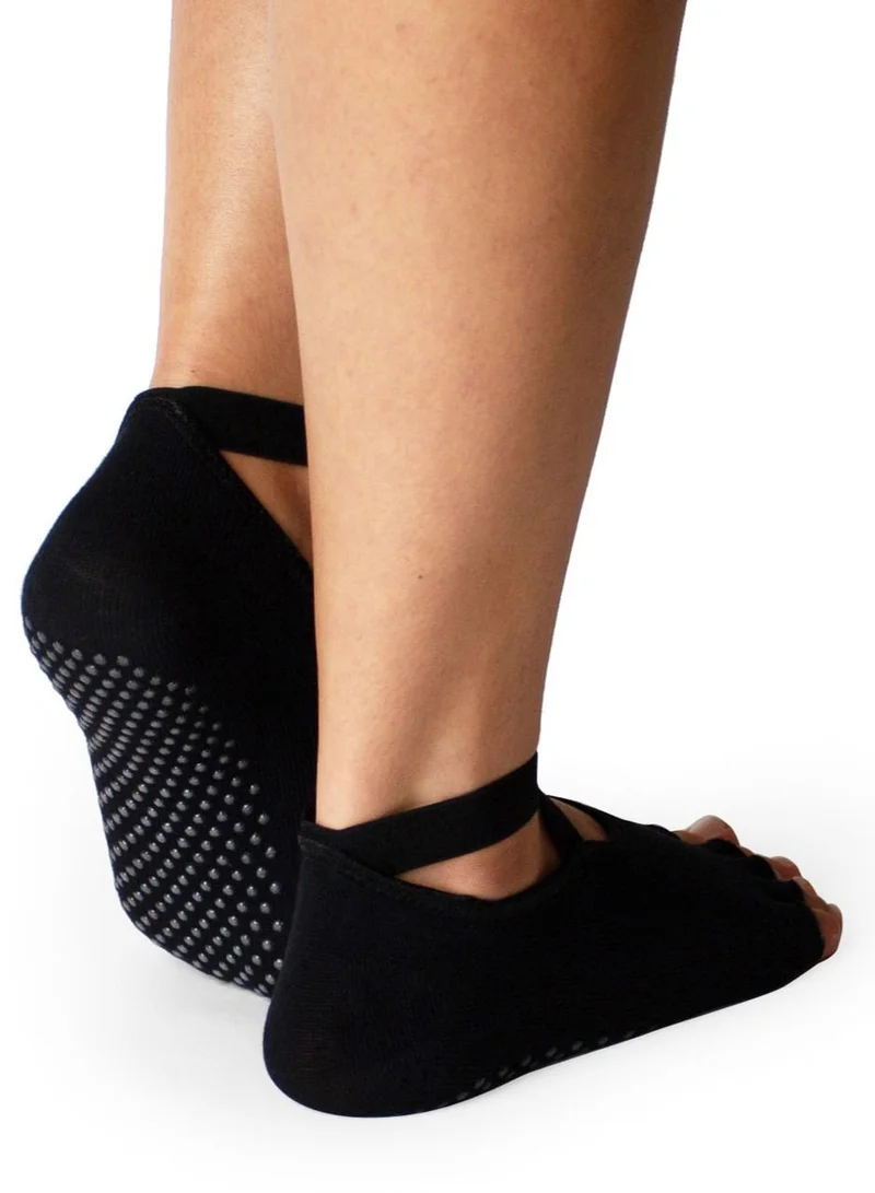 Prickly Pear Black Toeless Barre/Pilates/Yoga Socks with Grip, Womens, One Size Fits Most