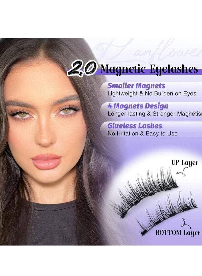 الكنز رموش مغناطيسية مع أداة تطبيق قابلة لإعادة الاستخدام، رموش مغناطيسية بدون حاجة للصمغ، رموش مغناطيسية بدون كحل، شكل عين القط الطبيعي، رموش مغناطيسية. - Image 3