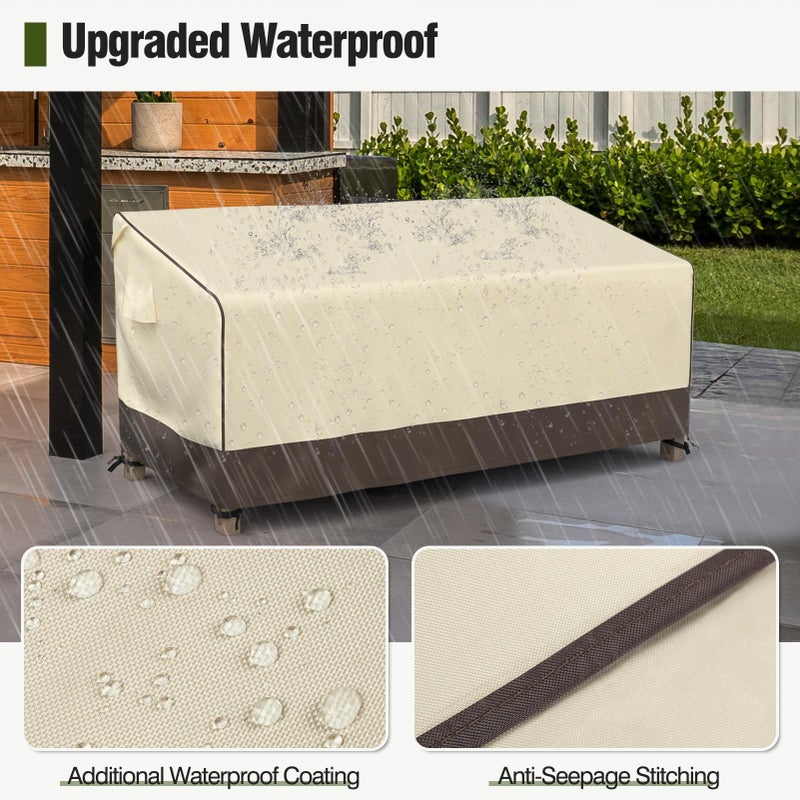 MR. COVER 3-Seater Outdoor Couch Cover Waterproof, 80 Inch Patio Furniture Covers Waterproof with All Weather Protection, Heavy Duty Outdoor Sofa Covers with Air Vent and Handles, Brown & Khaki - Image 4