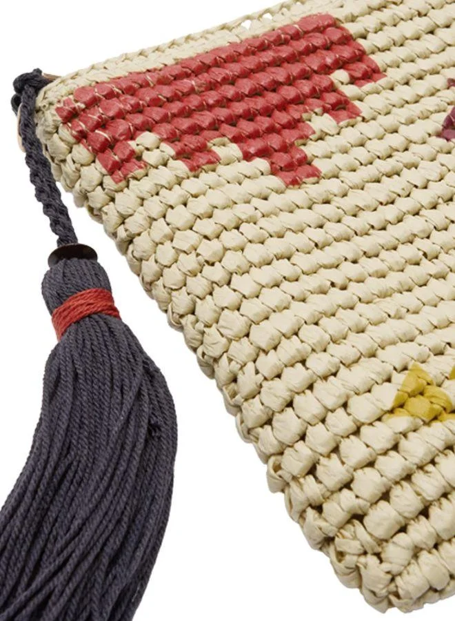 PARFOIS Handbag With Straw Effect Ethnic Printed