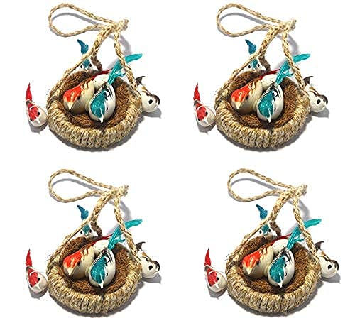 Pet Believe Handmade Artificial Jute Hanging Birds with Hanging Nest Jhumar Showpiece Chidiyan Ka Ghosla for Home Dcor Home Decoration Pack of 2 Decorative Jhumar 23 cm Jute Multicolor - Image 2