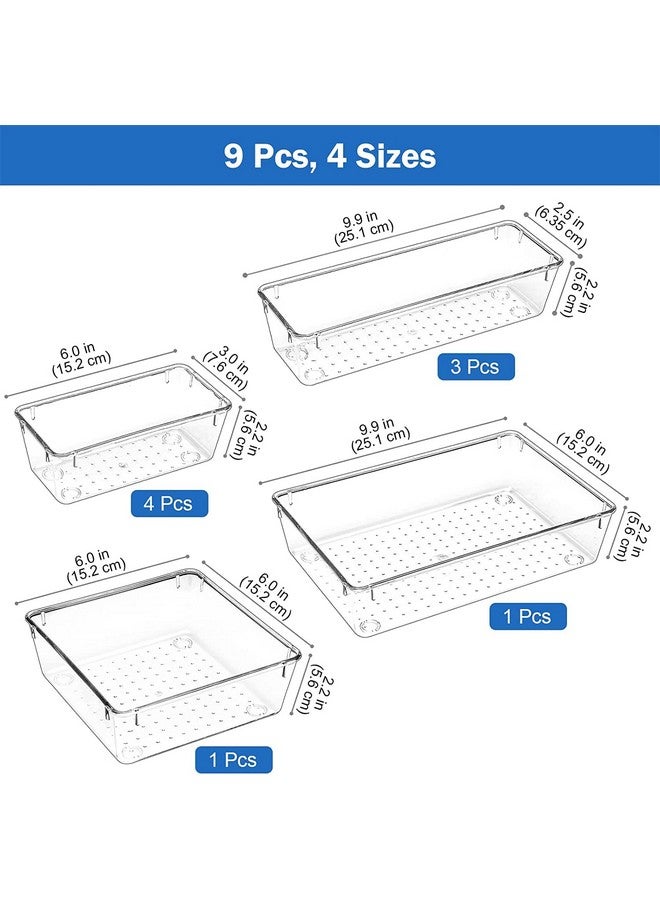 جولدن بيرد مجموعة منظم أدراج الطائر الذهبي، مقسمات أدراج المكتب، منضدة الزينة في الحمام، صواني مستحضرات التجميل، صناديق تخزين بلاستيكية متعددة الأغراض للمجوهرات وأدوات المطبخ وإكسسوارات المكتب (9 قطع) - Image 2