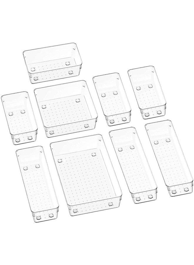 جولدن بيرد مجموعة منظم أدراج الطائر الذهبي، مقسمات أدراج المكتب، منضدة الزينة في الحمام، صواني مستحضرات التجميل، صناديق تخزين بلاستيكية متعددة الأغراض للمجوهرات وأدوات المطبخ وإكسسوارات المكتب (9 قطع) - Image 1