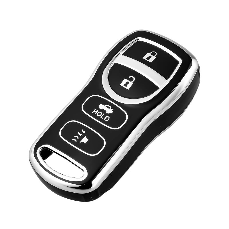 غطاء مفتاح OFFCURVE لسيارات نيسان - غطاء واقي كامل من TPU لحافظة مفتاح السيارة لسيارات نيسان إكستيرا، تيتان، أرمادا، فرونتير، كويست، سنترا، إنفينيتي FX35، FX45، QX4 - غطاء مفتاح 3 أزرار - ملحقات السيارة باللون الأسود