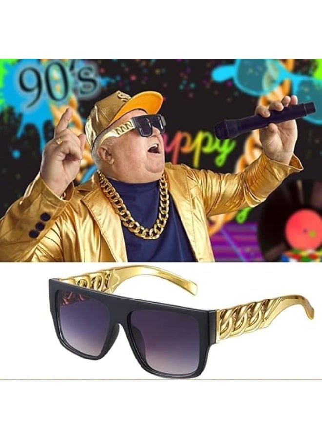 80's 90's Gold Necklace Glasses Set, Hip-hop Charm Punk Dollar Necklace Glasses Ring Bracelet Set for Men Women - Image 3