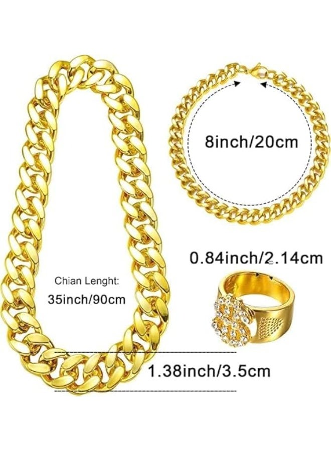 80's 90's Gold Necklace Glasses Set, Hip-hop Charm Punk Dollar Necklace Glasses Ring Bracelet Set for Men Women - Image 2
