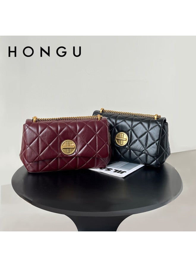 Hongu Honggu Leather Handbag For Women, Top-grain Cowhide Shoulder Bag, Versatile Diamond-quilted Chain Bag, Crossbody Bag, Qixi Festival Gift For Girlfriend - Image 1