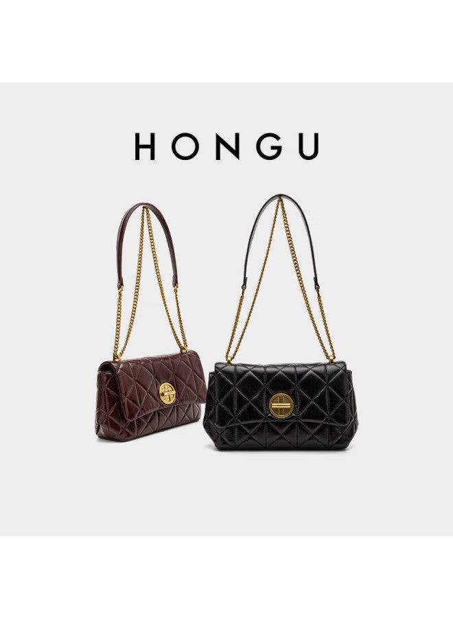 Hongu Honggu Leather Handbag For Women, Top-grain Cowhide Shoulder Bag, Versatile Diamond-quilted Chain Bag, Crossbody Bag, Qixi Festival Gift For Girlfriend - Image 2