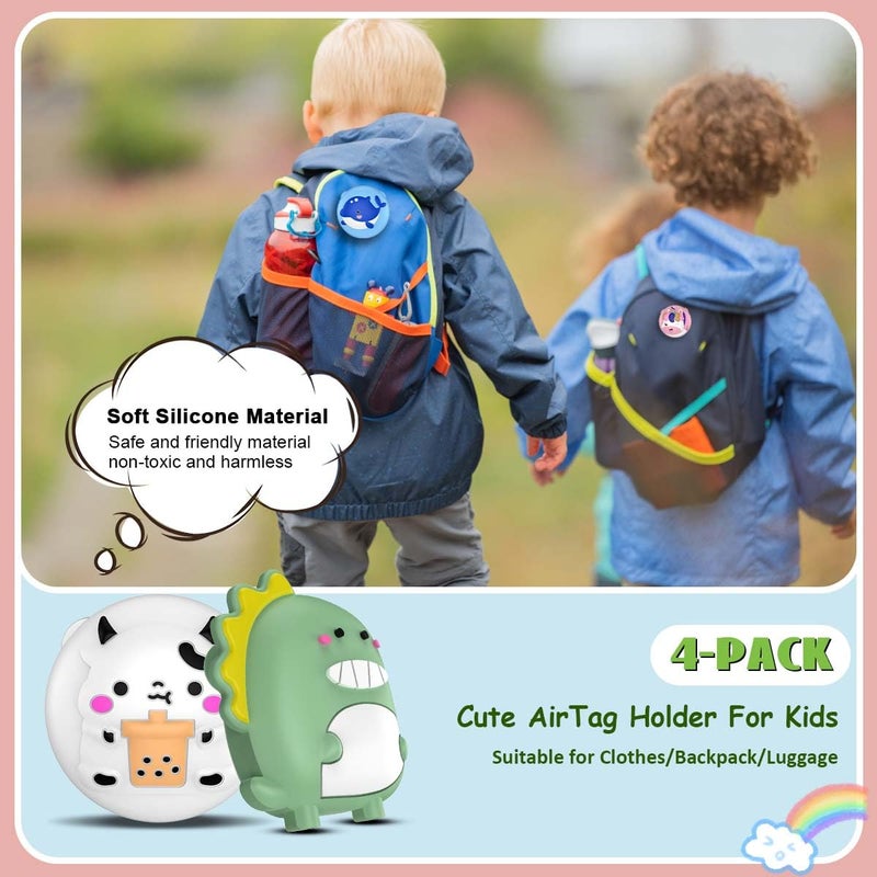 BIQIRE 4 Pack for AirTag Holder with Pin, Soft Silicone Cute Air tag Holder for Kids Hidden Airtag Case Waterproof airtag Accessories for Child, Elderly, Pets Collar, Clothes, Shoe, Backpack - Image 2