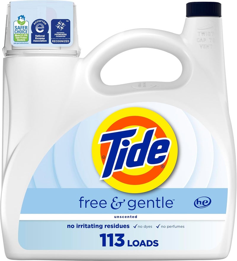Tide Free & Gentle Liquid Laundry Detergent, 113 Loads, 149 fl oz, Laundry Detergent, Clean Laundry Detergent - Image 1