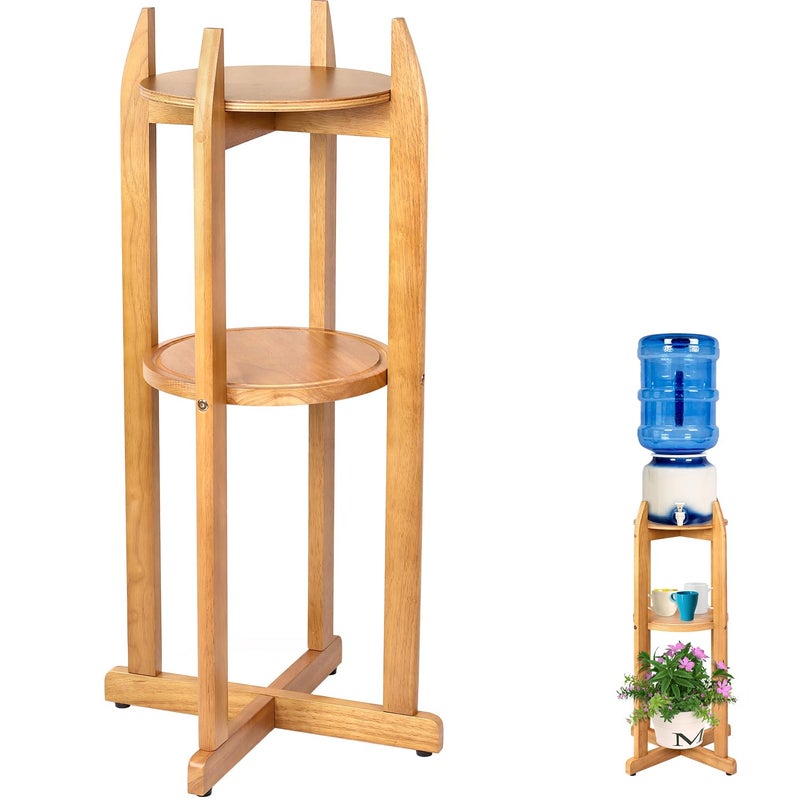 BETSEO Natural Solid Wood Water Dispenser Floor Stand (32.8" Hight-11.2" Wide) Drink Dispenser Floor Stand with 2 Round Shelfs Included for 1-5 Gallon Water Bottles/Crocks, Water Jug (Natural Wood Color) - Image 1