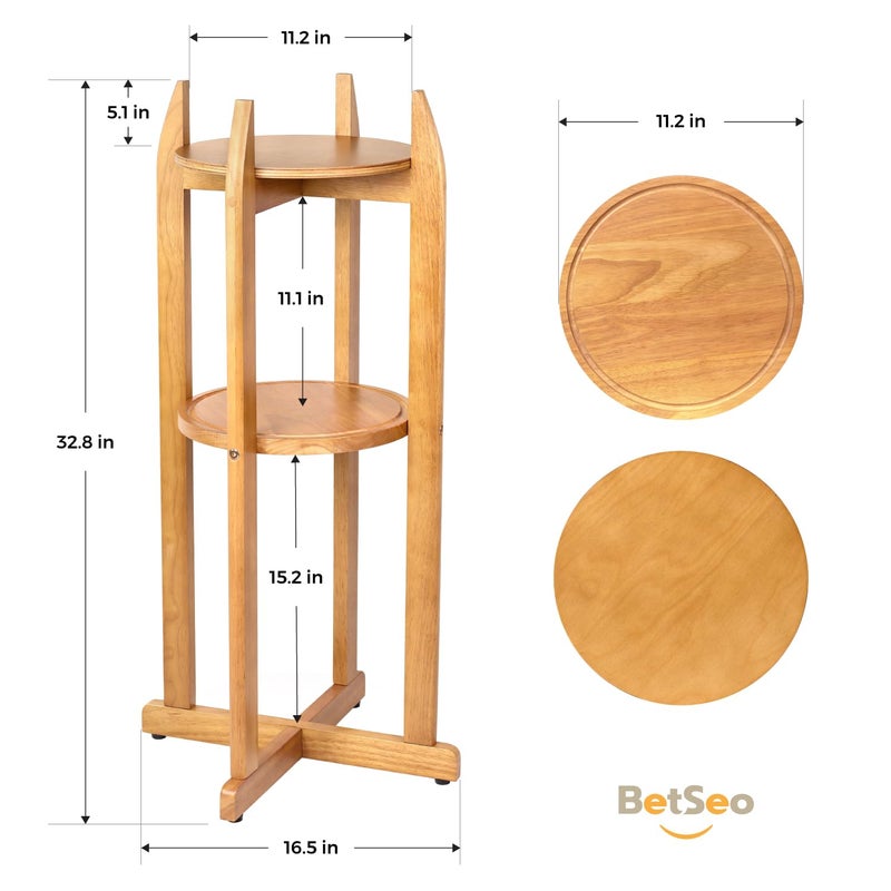 BETSEO Natural Solid Wood Water Dispenser Floor Stand (32.8" Hight-11.2" Wide) Drink Dispenser Floor Stand with 2 Round Shelfs Included for 1-5 Gallon Water Bottles/Crocks, Water Jug (Natural Wood Color) - Image 2