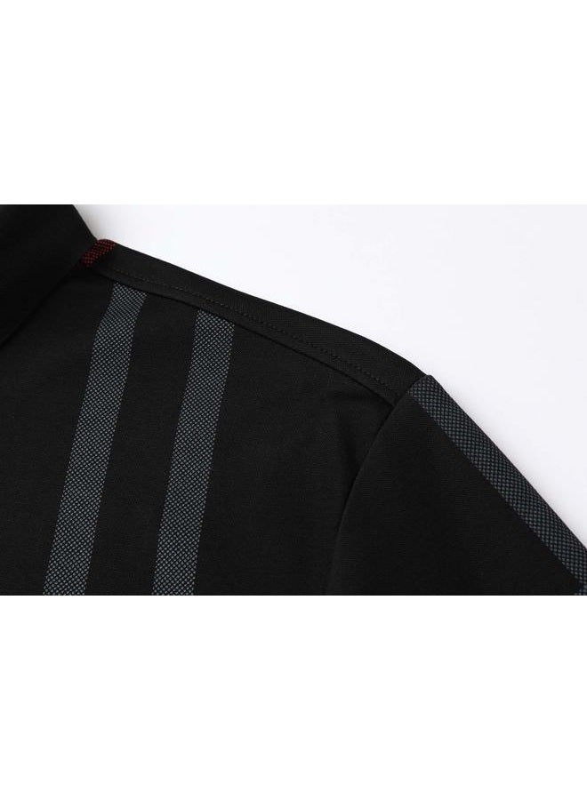 Womleys Mens Casual Striped Long Sleeve Collared T Shirt Polo Shirts, Black, XL - Image 5