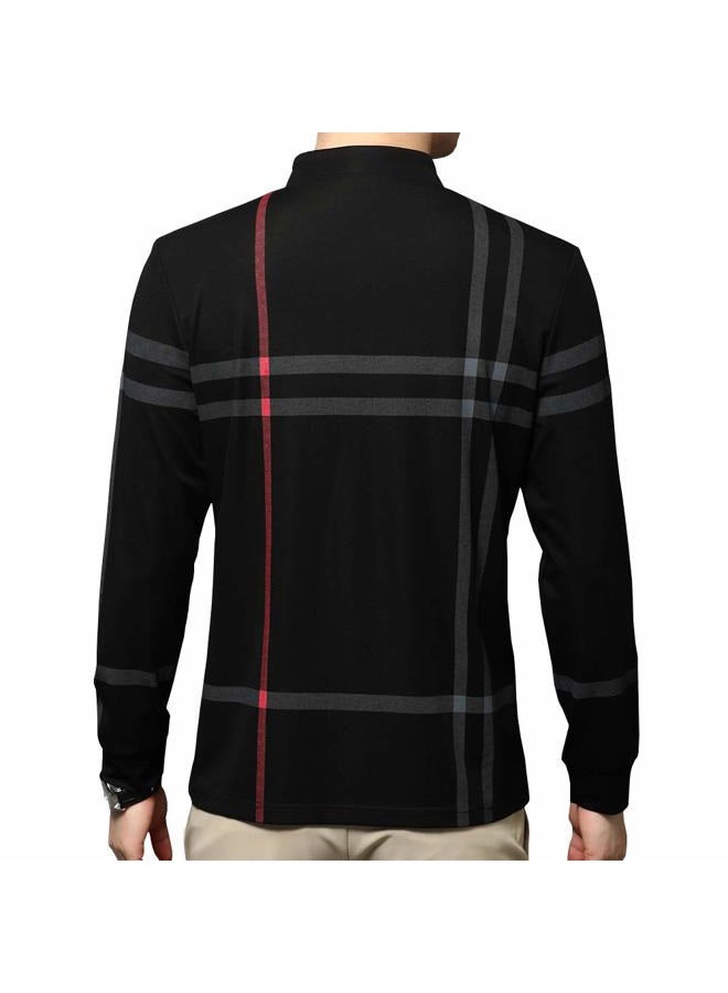 Womleys Mens Casual Striped Long Sleeve Collared T Shirt Polo Shirts, Black, XL - Image 3