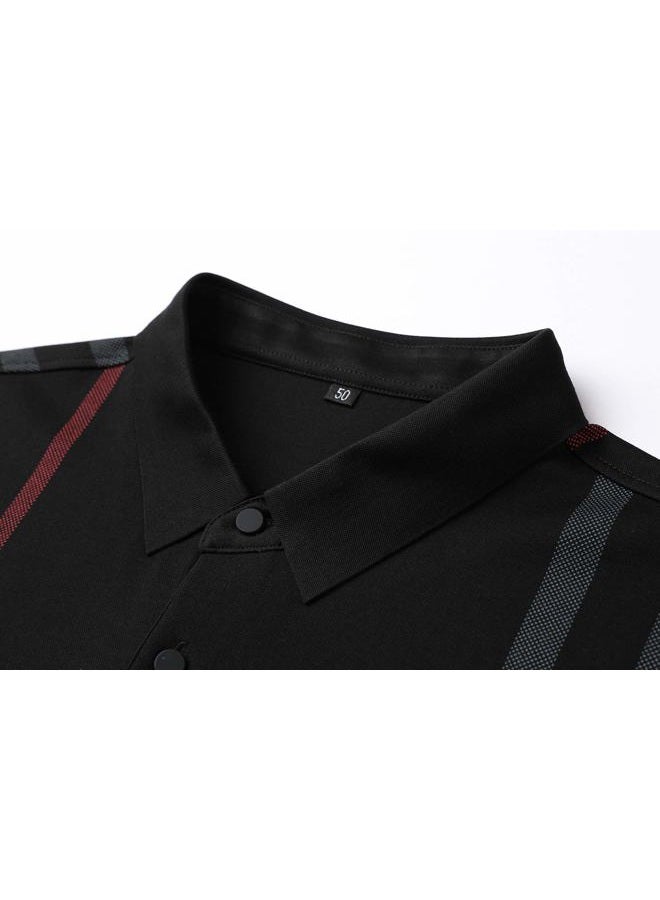 Womleys Mens Casual Striped Long Sleeve Collared T Shirt Polo Shirts, Black, XL - Image 4