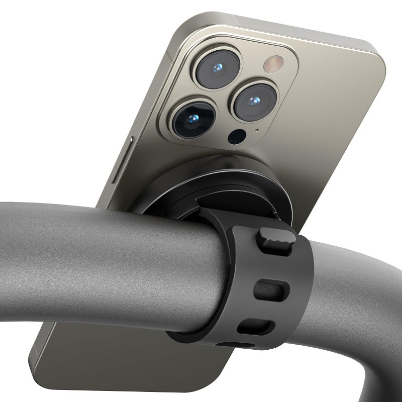 A2C Stroller Phone Holder Compatible with MagSafe - Magnetic Stroller Mount with Adjustable Strap - One-Hand Operation - Fit for Belly Bars, Hand Bars & Shopping Carts - Essential Stroller Accessory - Image 5