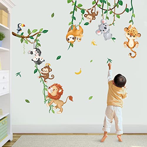 decalmile Jungle Animals Climbing Tree Wall Decals Monkey Lion Koala Tiger Wall Stickers Baby Nursery Kids Room Living Room Home Decor - Image 3