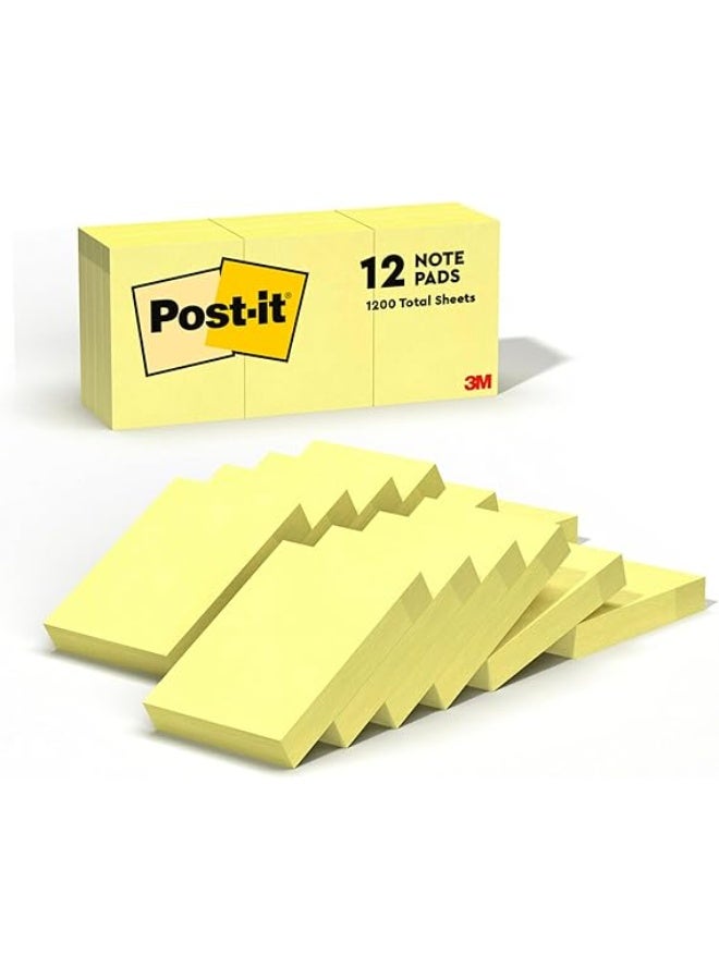 3M Post-it Mini Notes, 1.5x2 in, 12 Pads, America's #1 Favorite Sticky Notes, Canary Yellow, Clean Removal, Recyclable (653) - Image 1