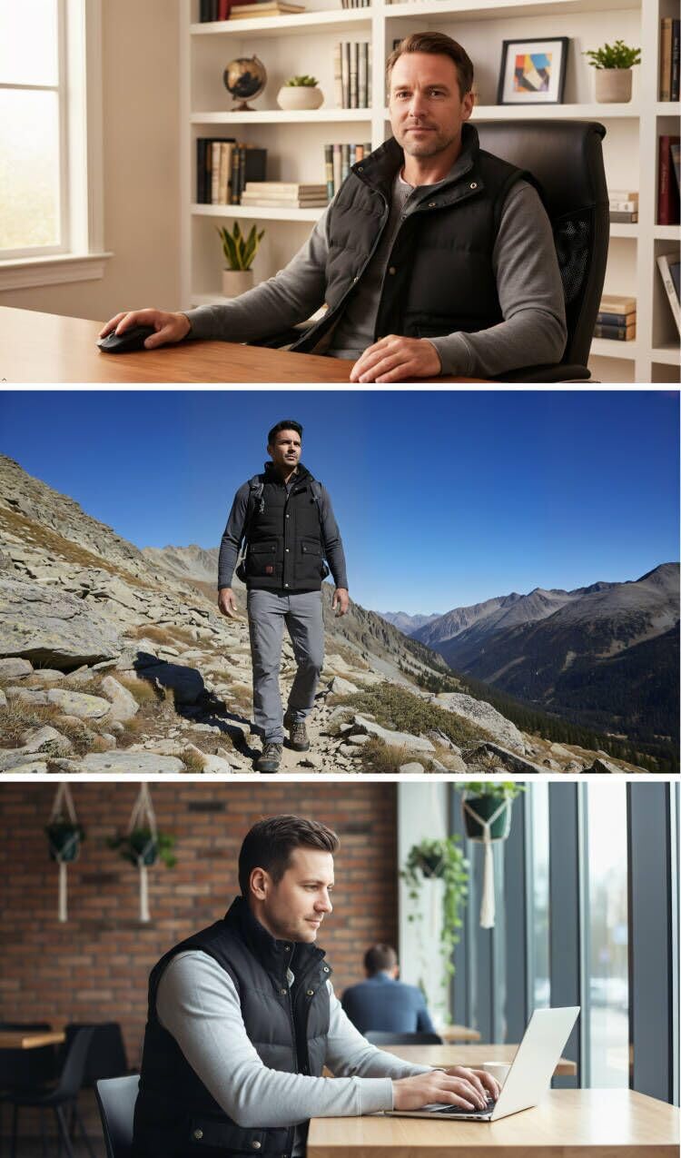 Vcansion Men's Outdoor Casual Stand Collar Thicken Qulited Fleece Jacket Padded Vest Lightweight Down Cotton Vest Coat Army Green US XL - Image 2