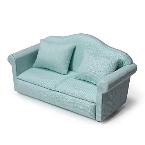 Cutemini Dollhouse Couch Miniature Sofa with Pillows Dollhouse Living Room Funiture 112 Scale Model 3 Pcs High Simulation Upholstered Wooden Fabric Armchair Mini Room Artificial House Scene Decoration Green - Image 1