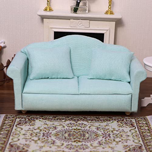 Cutemini Dollhouse Couch Miniature Sofa with Pillows Dollhouse Living Room Funiture 112 Scale Model 3 Pcs High Simulation Upholstered Wooden Fabric Armchair Mini Room Artificial House Scene Decoration Green - Image 5