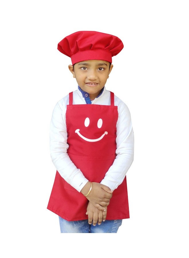Switchon Polyester Waterproof Adjustable Kids Multi purpose Cooking Apron with a chef cap School Apron - for 3 years to 6.5 years Proudly made in india (RED) - Image 1