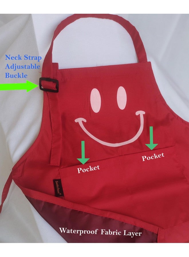 Switchon Polyester Waterproof Adjustable Kids Multi purpose Cooking Apron with a chef cap School Apron - for 3 years to 6.5 years Proudly made in india (RED) - Image 4