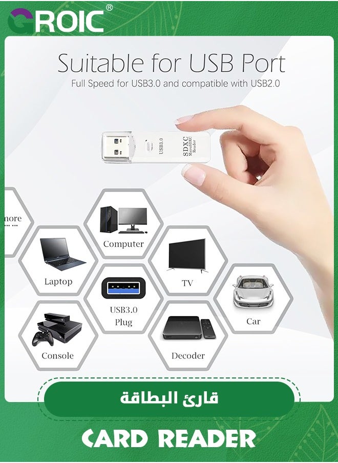 قارئ بطاقات Micro SD USB3.0 أبيض، قارئ بطاقات SD 2 في 1 بسرعة 5 جيجابت في الثانية إلى محول USB، قارئ بطاقات الذاكرة لبطاقات SDXC، SDHC، MMC، RS-MMC، Micro SDXC، Micro SD، Micro SDHC وUHS-I
