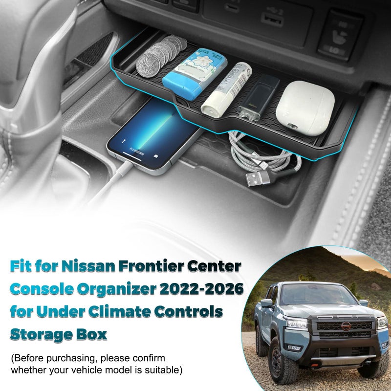 JLQP Center Console Organizer Fit for Nissan Frontier 2022-2025 2026 (S/SV/Pro-X/Pro-4X/SL) Accessories Easy Install Center Console Tray for Under Climate Controls Storage Box - Image 3