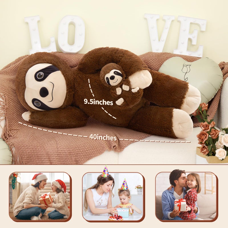 MorisMos Giant Sloth Stuffed Animal Hugging Plush Toys Duo,38" Big Mama and Baby Plush Sloth Toys for Kid Girl Boy,3ft Giant Stuffed Animals Gift for Birthday Baby Shower Decor Valentine's Christmas - Image 2