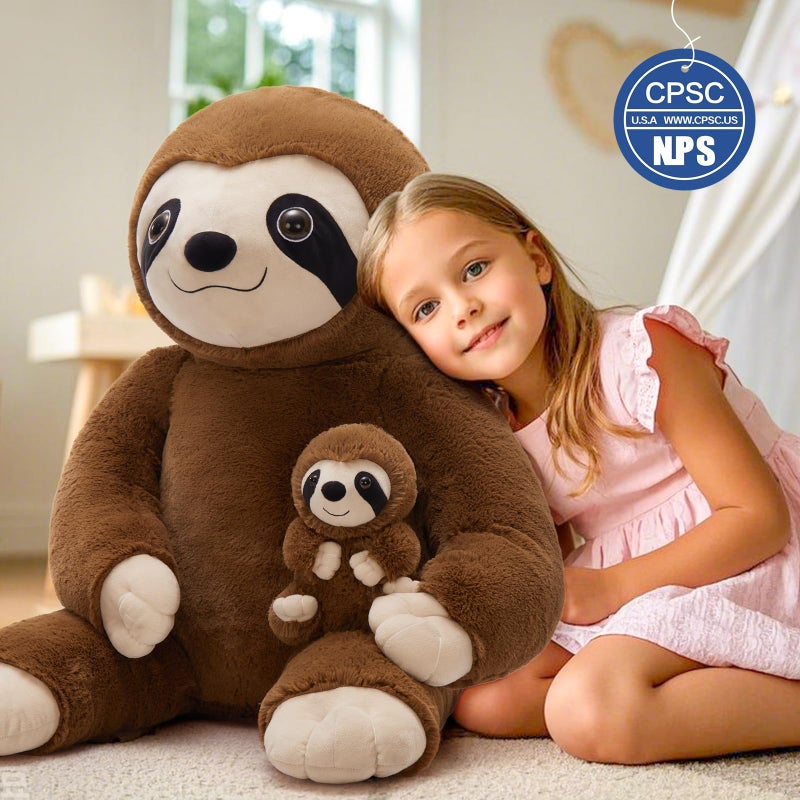 MorisMos Giant Sloth Stuffed Animal Hugging Plush Toys Duo,38" Big Mama and Baby Plush Sloth Toys for Kid Girl Boy,3ft Giant Stuffed Animals Gift for Birthday Baby Shower Decor Valentine's Christmas - Image 3