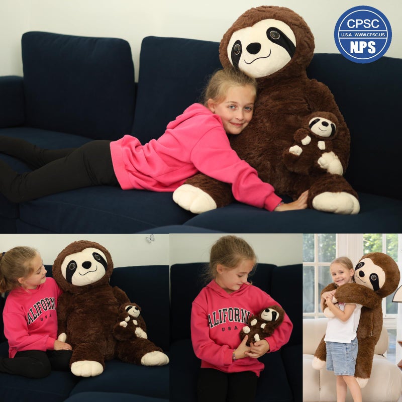 MorisMos Giant Sloth Stuffed Animal Hugging Plush Toys Duo,38" Big Mama and Baby Plush Sloth Toys for Kid Girl Boy,3ft Giant Stuffed Animals Gift for Birthday Baby Shower Decor Valentine's Christmas - Image 4