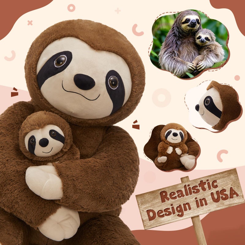 MorisMos Giant Sloth Stuffed Animal Hugging Plush Toys Duo,38" Big Mama and Baby Plush Sloth Toys for Kid Girl Boy,3ft Giant Stuffed Animals Gift for Birthday Baby Shower Decor Valentine's Christmas - Image 5