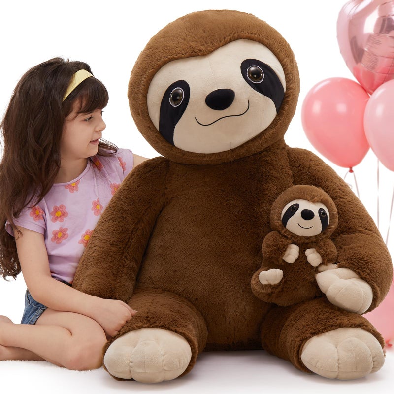 MorisMos Giant Sloth Stuffed Animal Hugging Plush Toys Duo,38" Big Mama and Baby Plush Sloth Toys for Kid Girl Boy,3ft Giant Stuffed Animals Gift for Birthday Baby Shower Decor Valentine's Christmas - Image 1