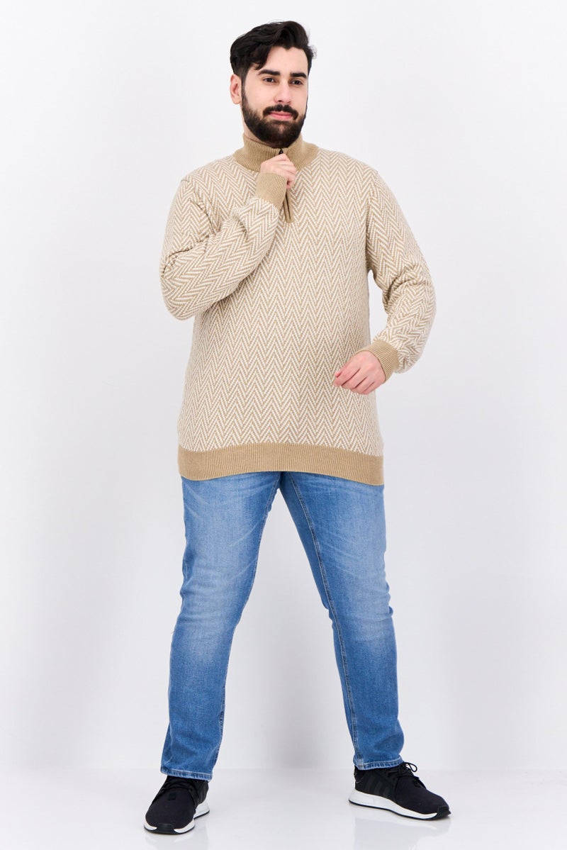 PERRY ELLIS سويت شيرت رجالي بأكمام طويلة ونمط هيرينغبون، تان - Image 4