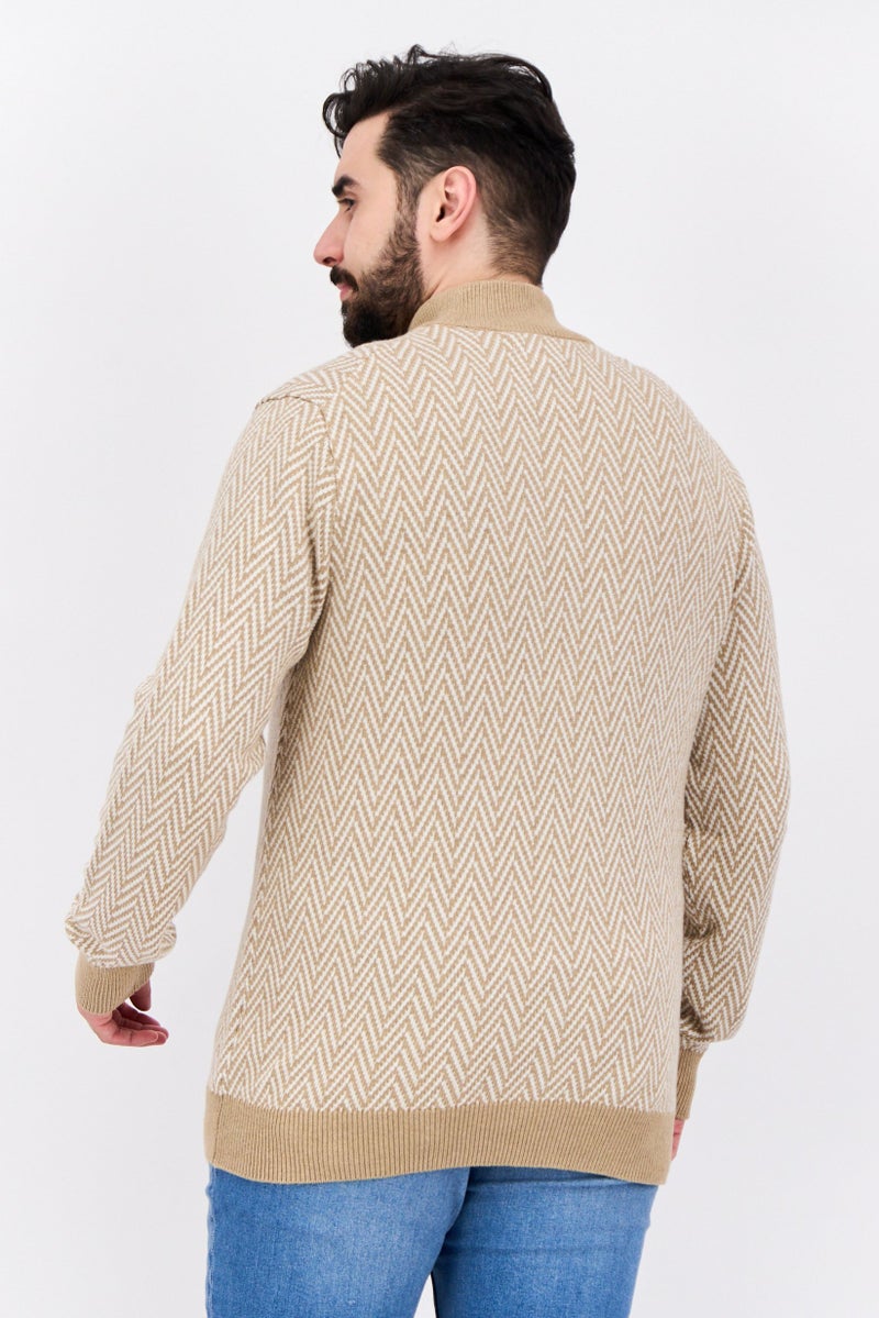 PERRY ELLIS سويت شيرت رجالي بأكمام طويلة ونمط هيرينغبون، تان - Image 3