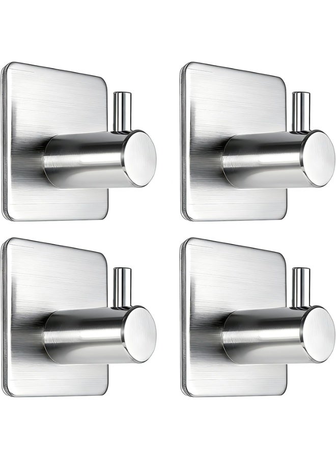 Four-Piece Set Of Heavy-Duty Wall-Mounted, Waterproof Stainless Steel Adhesive Hooks For Hanging Coats, Hats, And Bathrobes,Ideal For Bathrooms And Bedrooms. - Image 1
