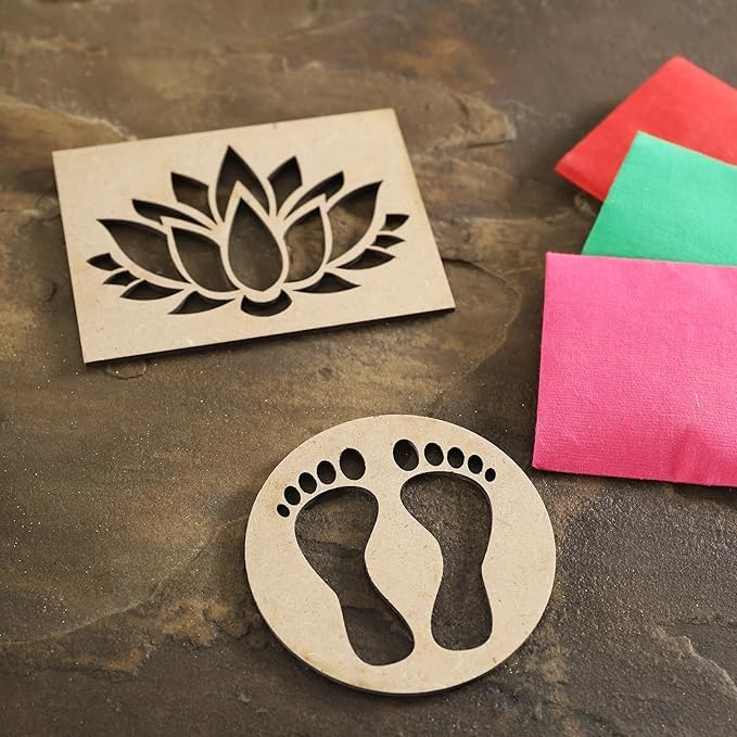 SHIVASHRAY CRAFTS Shree Charan DIY Rangoli Wooden Stencils for Diwali Decoration Set of 2 pcs 6 Inches - Image 2