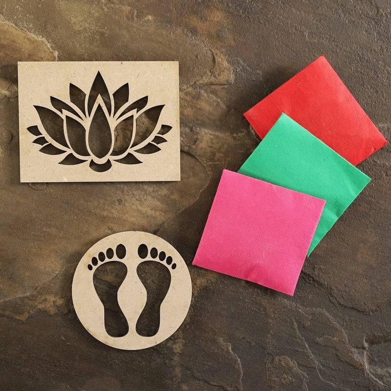 SHIVASHRAY CRAFTS Shree Charan DIY Rangoli Wooden Stencils for Diwali Decoration Set of 2 pcs 6 Inches - Image 1