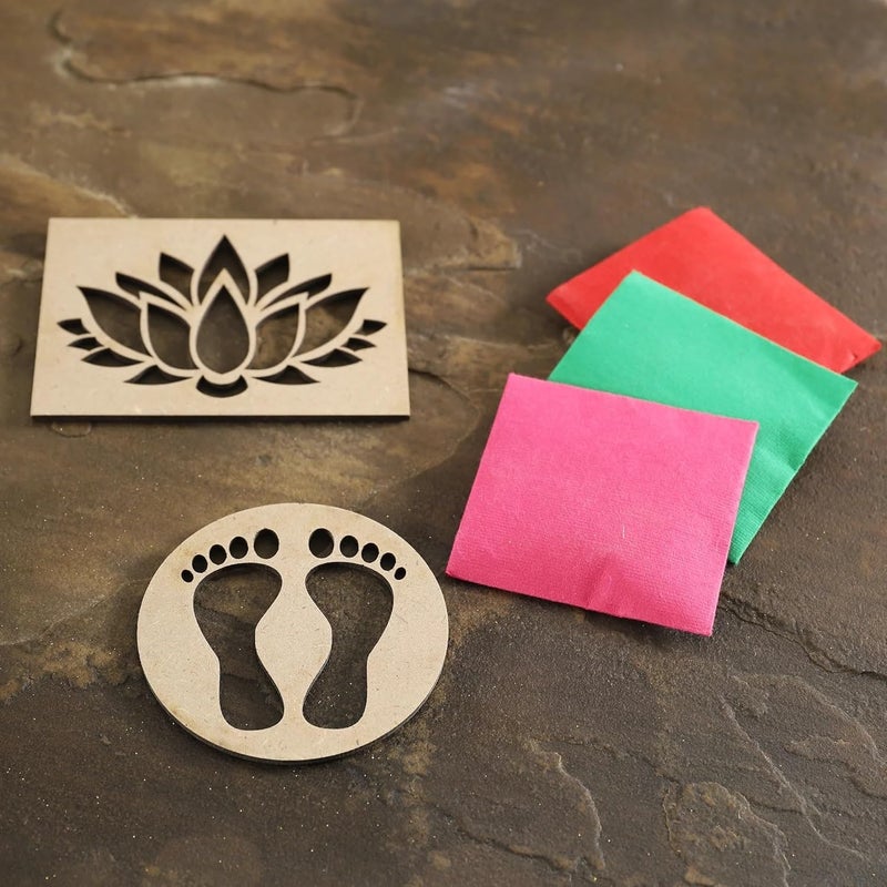 SHIVASHRAY CRAFTS Shree Charan DIY Rangoli Wooden Stencils for Diwali Decoration Set of 2 pcs 6 Inches - Image 3