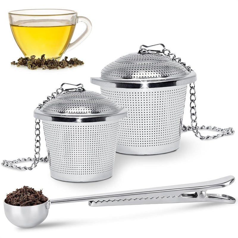 KETAR Set of 1 Large Tea Infuser, 1 Small Infuzers & Scoop With Bag Clip - Stainless Steel Tea Infuser for Loose Leaf Tea Steeper Tea Strainers for Loose Tea Diffusers for Loose Tea - Loose Tea Leaf Steeper - Image 1