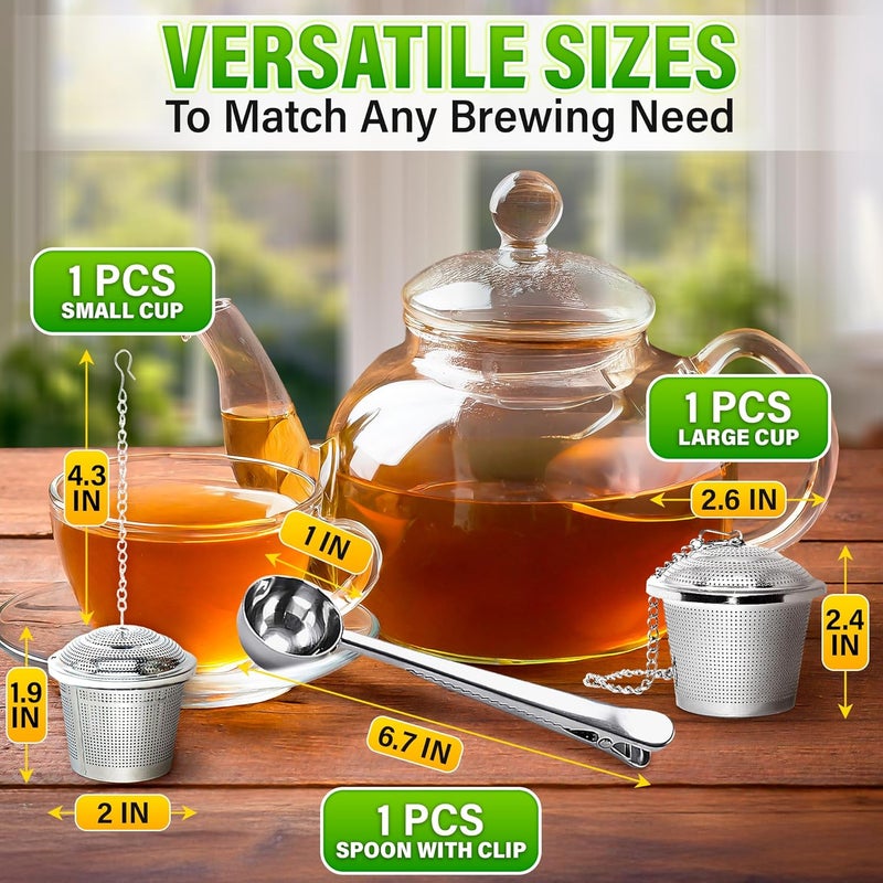 KETAR Set of 1 Large Tea Infuser, 1 Small Infuzers & Scoop With Bag Clip - Stainless Steel Tea Infuser for Loose Leaf Tea Steeper Tea Strainers for Loose Tea Diffusers for Loose Tea - Loose Tea Leaf Steeper - Image 2
