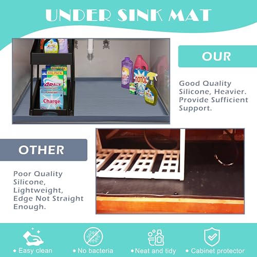 URMONA Waterproof Silicone Under Sink Mat 31'' x 22'' Shelf Liner for Kitchen and Bathroom, Cabinet and Counter Protector, Storage and Organizers, Litter Mat, Pet Cat Puppy Essentials(Black) - Image 5