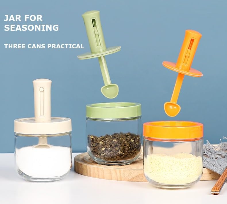 BKQPTL Spice Jars with Salt Container with Lid and Spoon 300ml Glass Seasoning Containers Sugar Dispenser for Kitchen Counter Telescopic Seasoning jar PACK OF 2 - Image 4