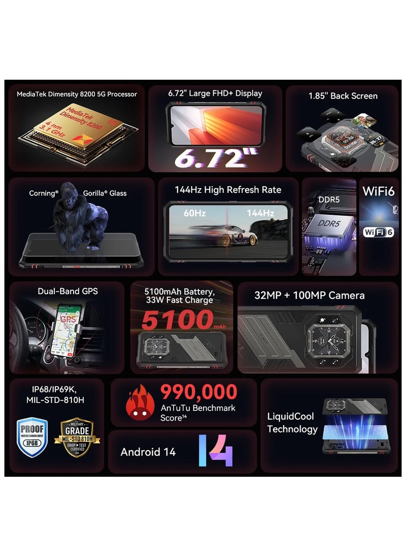 Cubot Cubot KingKong Star 2, Ultra-Slim Rugged Smartphone 5G, 4nm MTK D8200, 24GB RAM(12+12GB)+256GB ROM,6.72-inch 144Hz Large Display  - Image 5